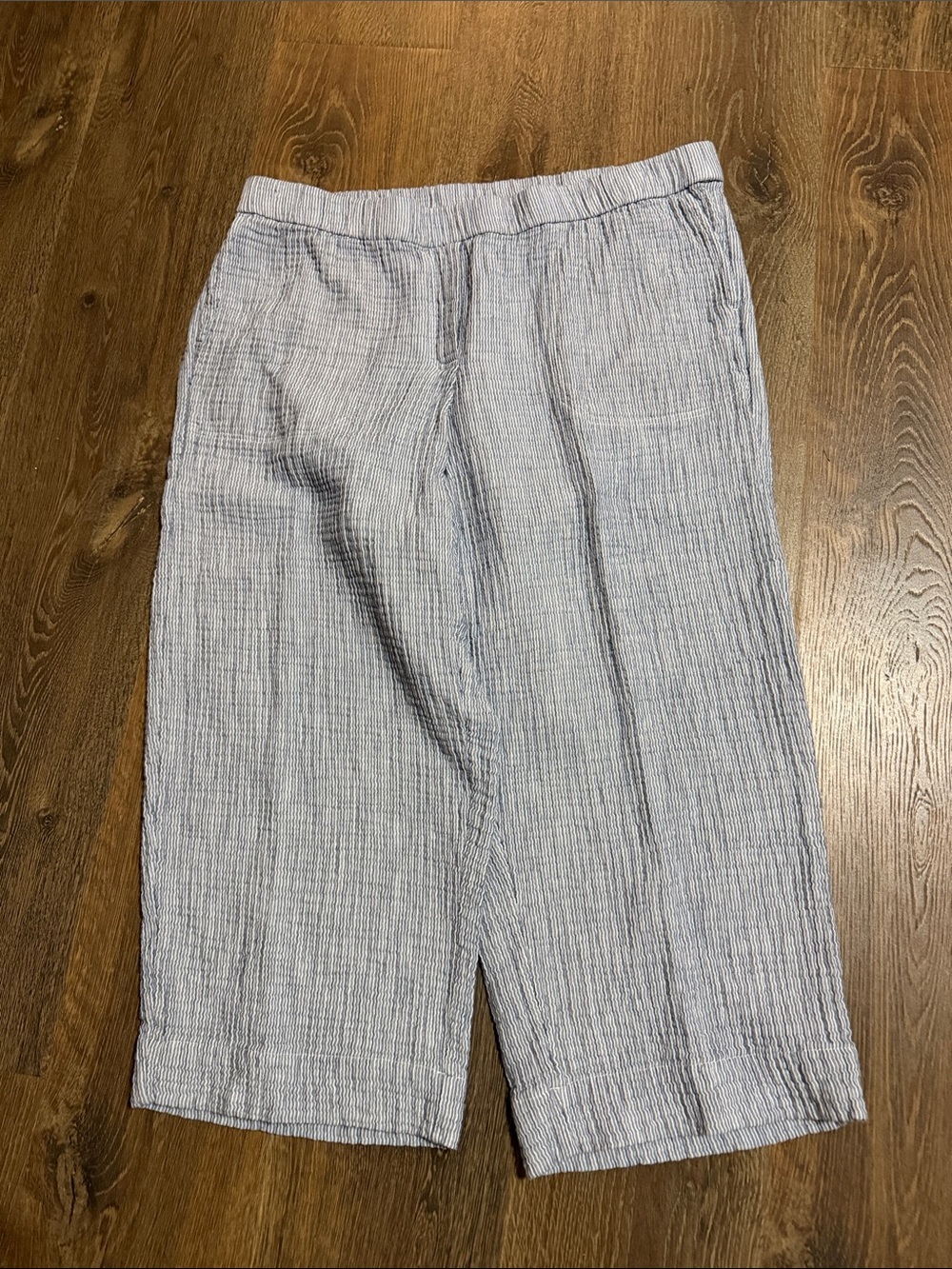 J. Jill White and Blue striped gauze capris